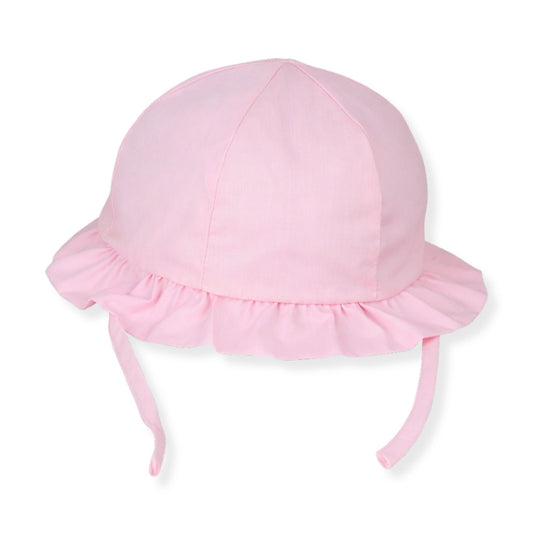 Baby Girls Pink Sun Hat with Frill Brim & Ties