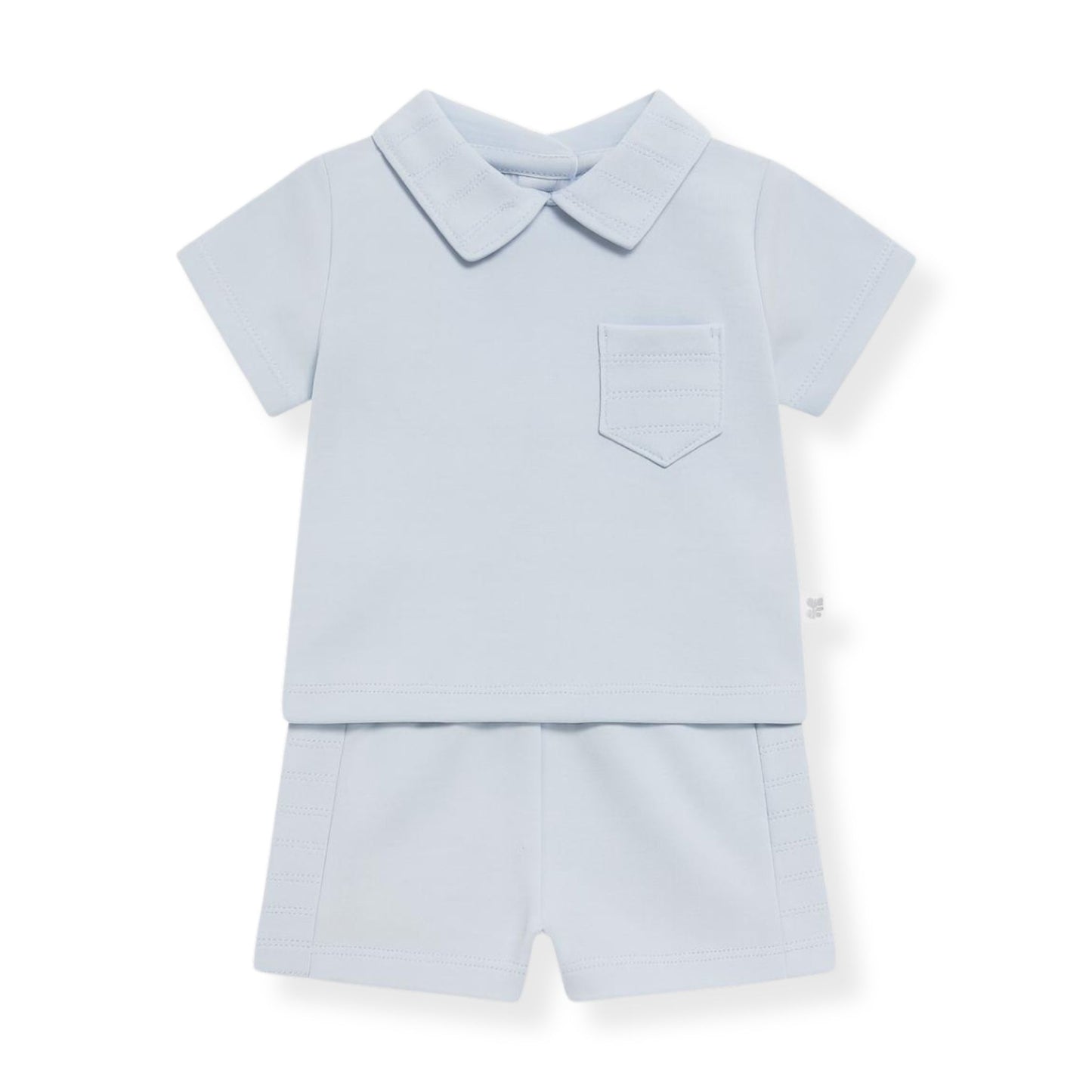 Baby Boys Blue Two Piece Summer Outfit with Collar & Shorts