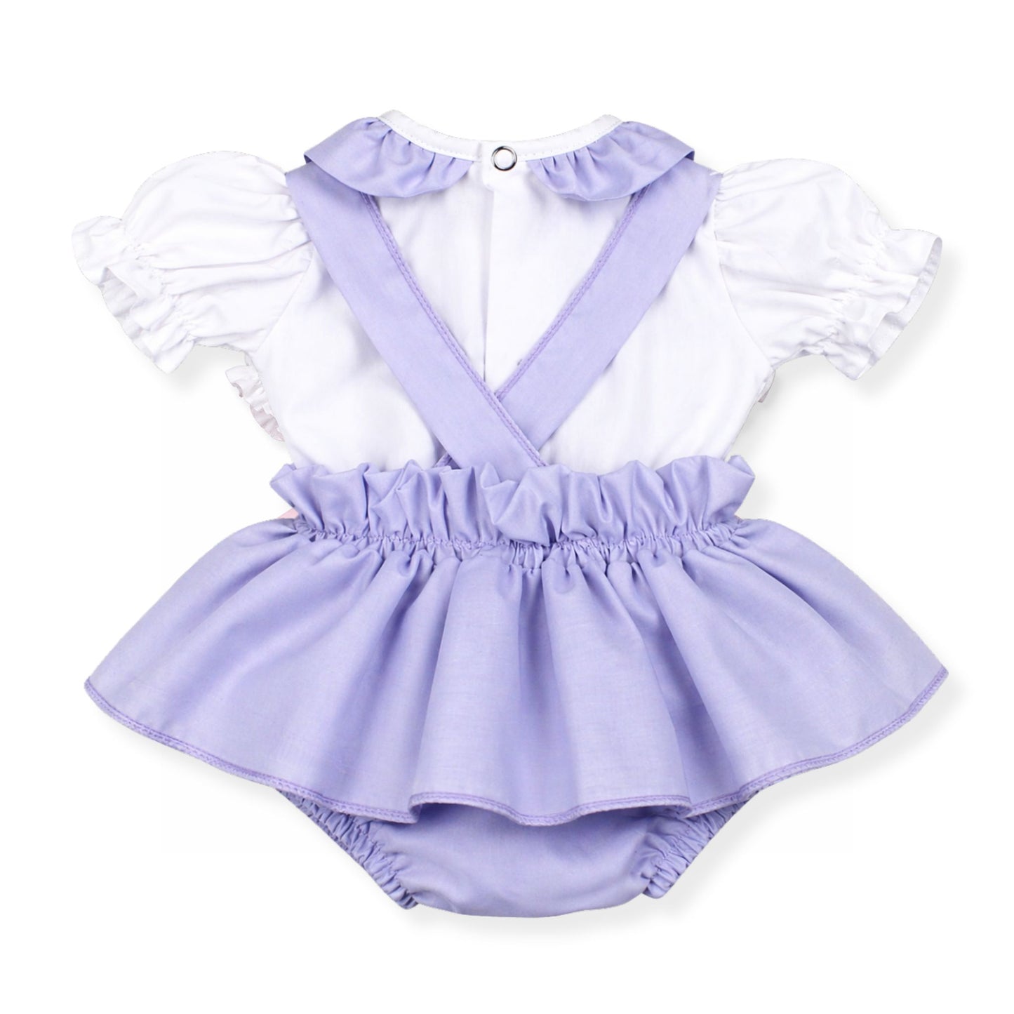 Baby Girls Summer Set - Frilly Pants with Braces and Shirt - Lilac