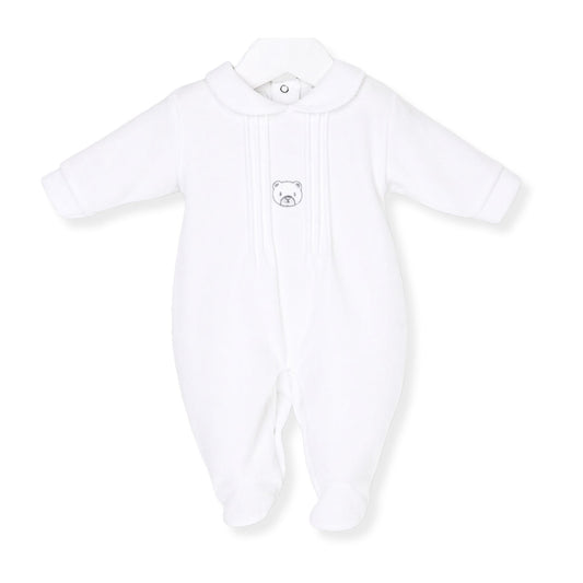 baby unisex white sleepsuit velour babygrow