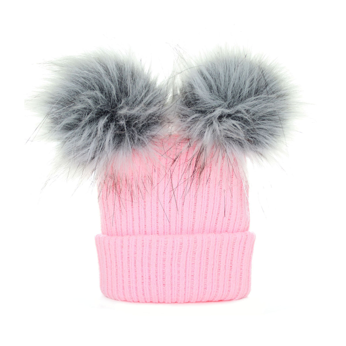 2 Knit Hats W/Faux Fur Pom Pom Bundle Cable Knit Fur Pom Hat, Timber – SpearmintLOVE main image 3