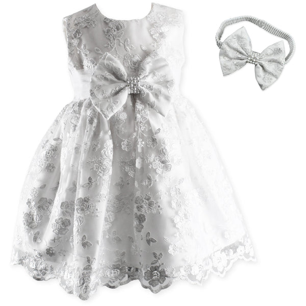 baby girl white christening dress with headband