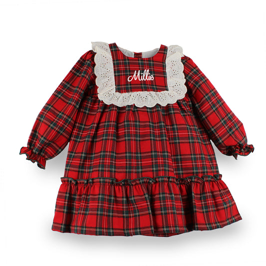 Personalised Baby Girls Red Tartan Christmas Dress by Rapife