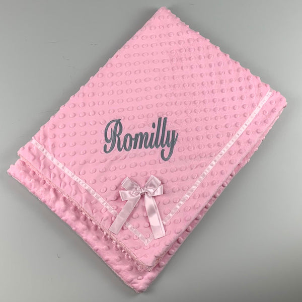 Personalised Pink Bubble Bow Blanket with Bow