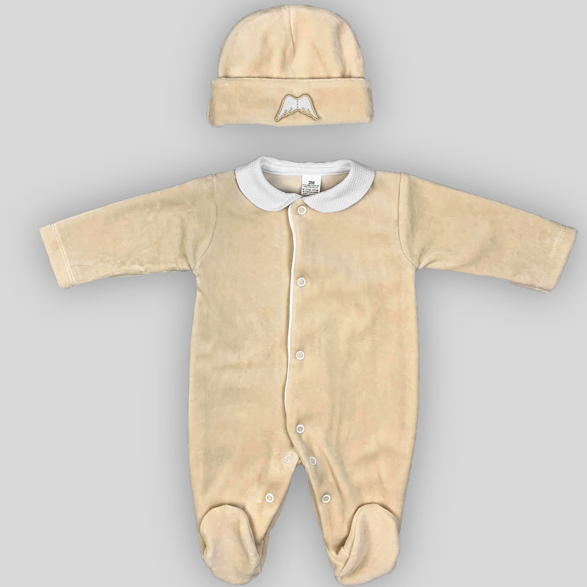 beige two piece sleepsuit with angel wings