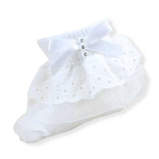 Baby Girl Ankle Lace Bow Socks - White - Pex Jane