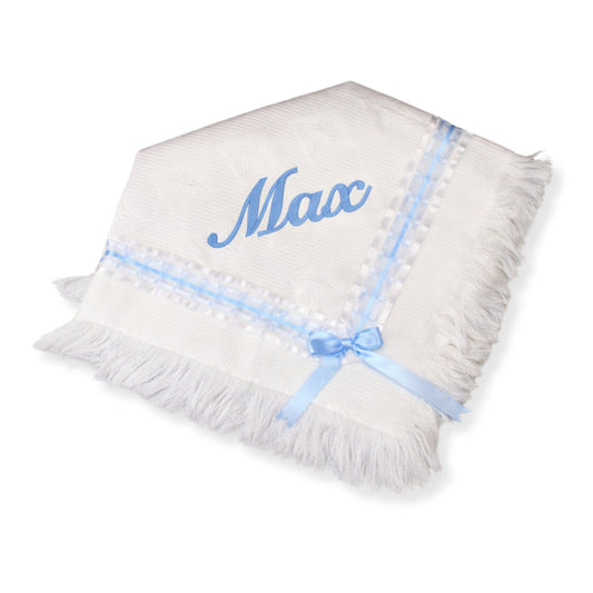 baby boy personalised shawl white and blue