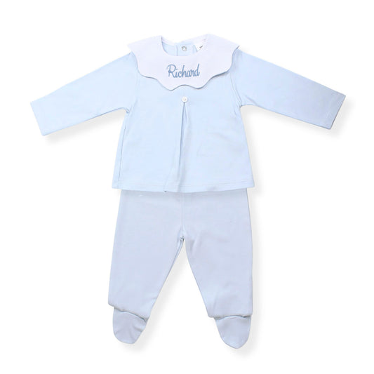 Personalised Blue Baby Top & Footed Leggings Set – Made in Portugal