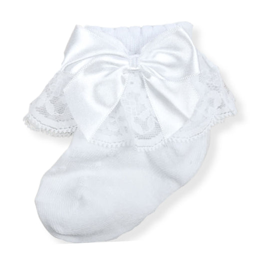 Baby Girl Lace & Bow Ankle Socks - White - Pex Tina