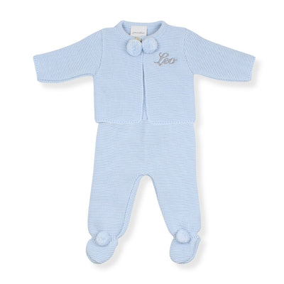 Personalised Dandelion Baby Blue Knitted Two Piece Outfit