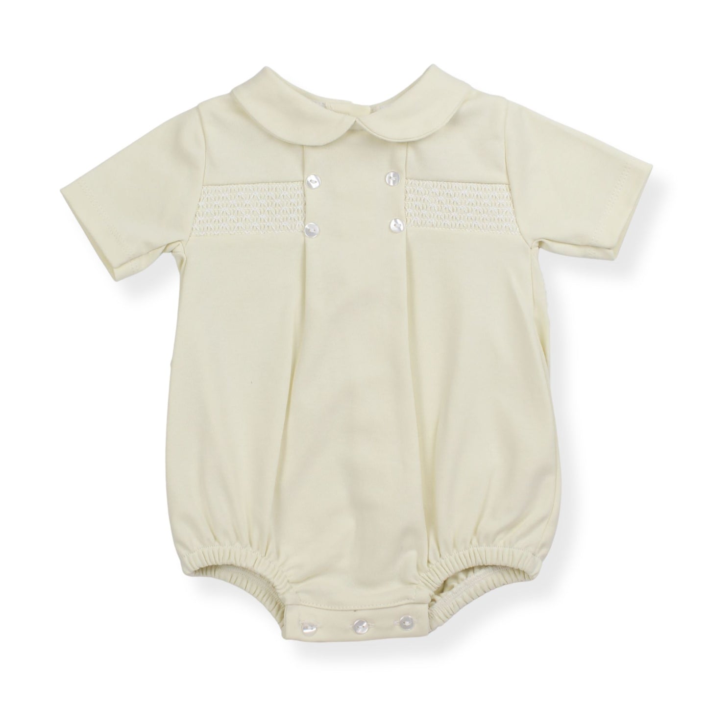 Lemon baby romper with a collar on a white background