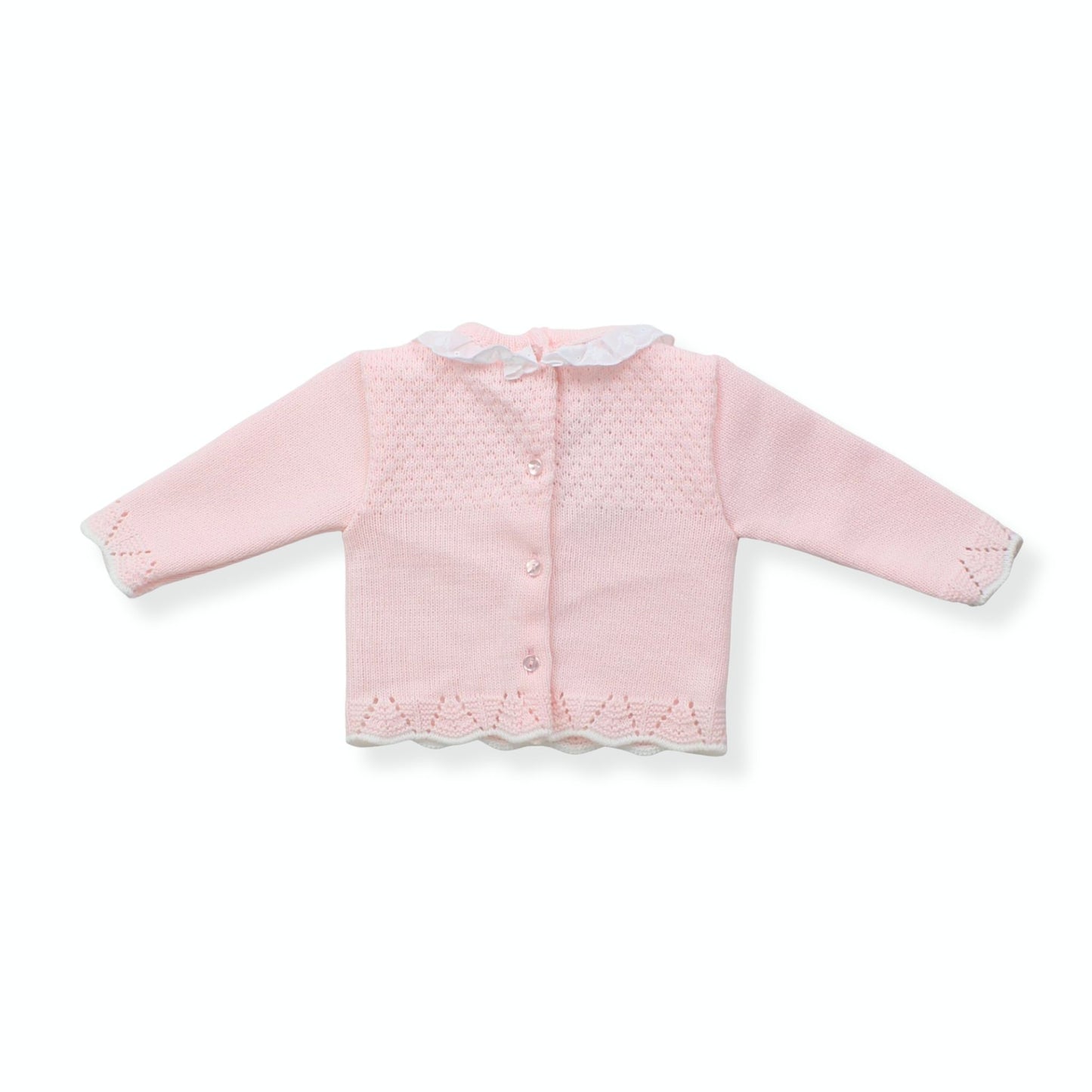 Newborn Baby Knitted Outfit with Bonnet – Soft Pink (0–3 Months) Made in Portugal