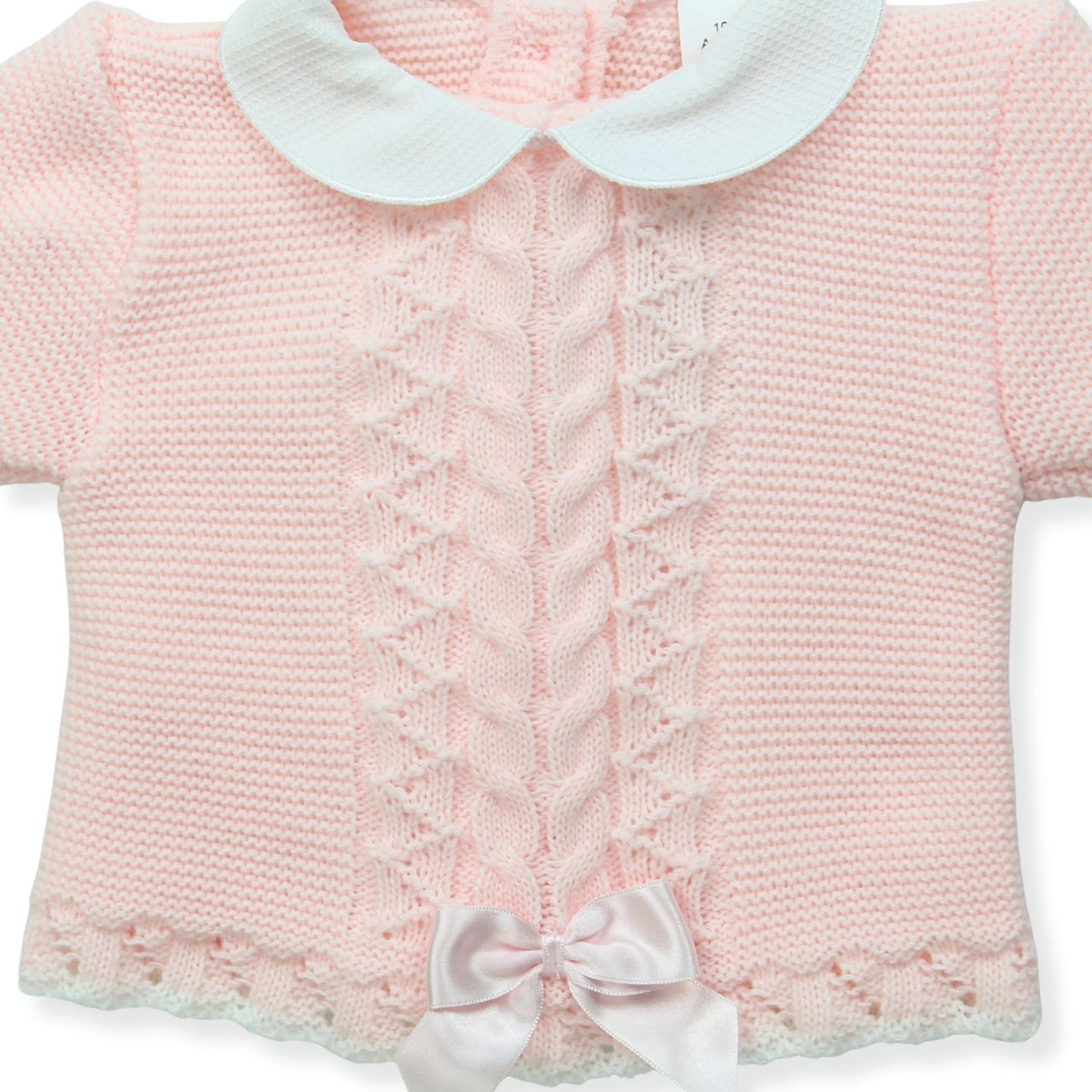 Newborn Baby Knitted Outfit with Hat – Pink Cable Knit (0–3 Months) Made in Portugal