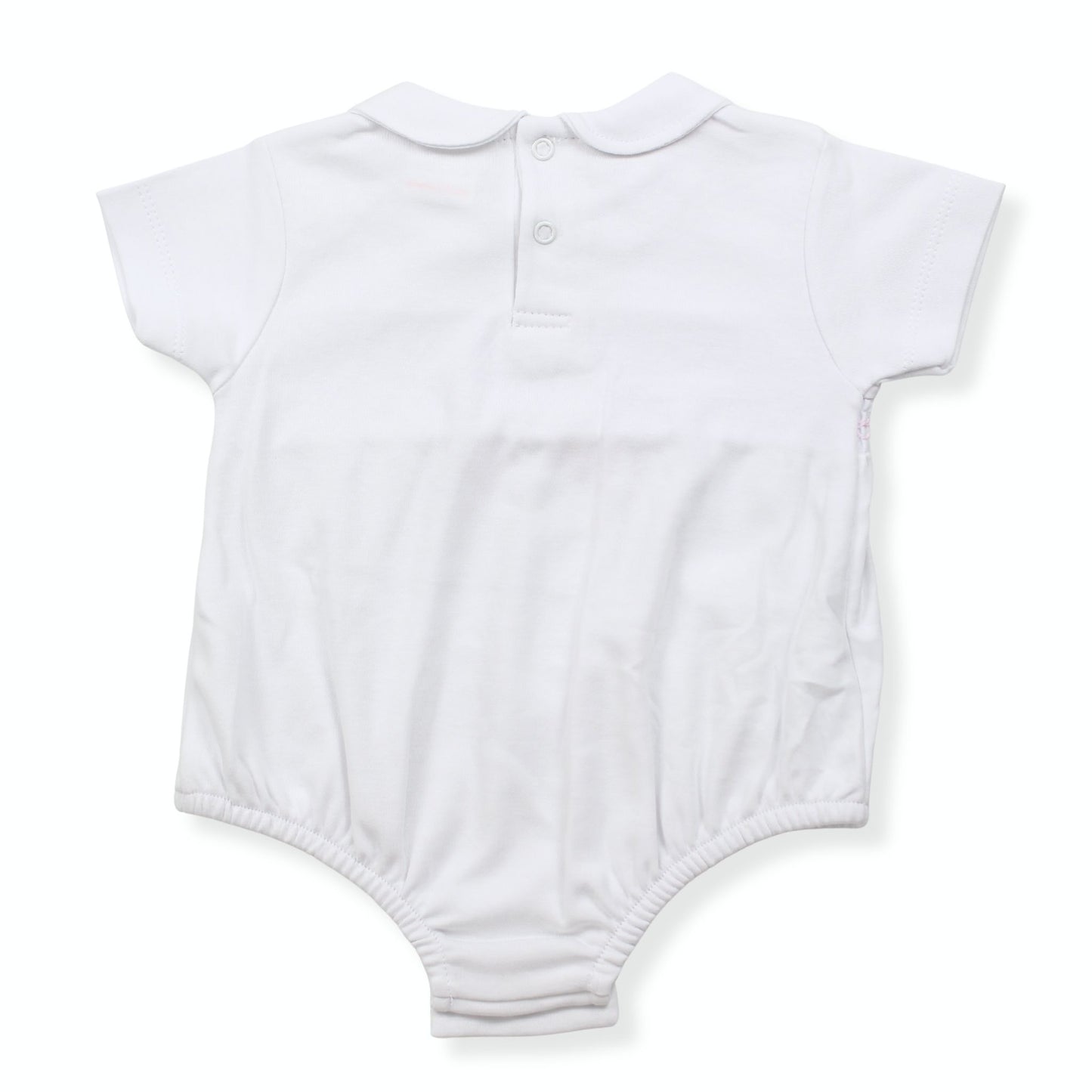 Little Nosh White Smocked Baby Girls  Romper with Pink Bow