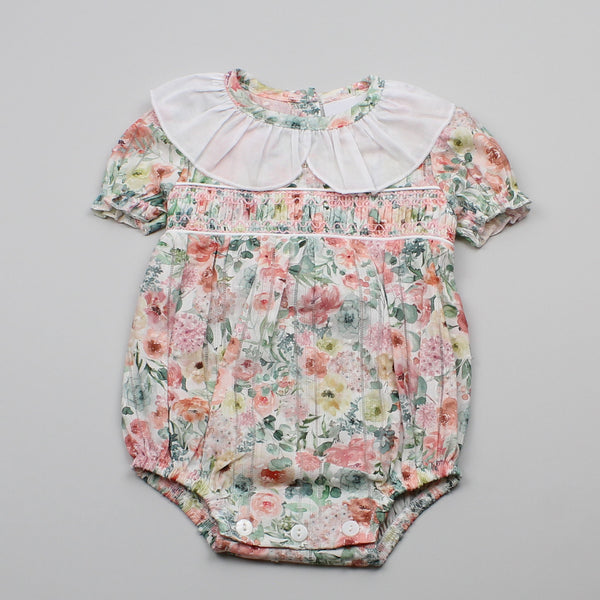 Baby Girls Floral Romper With Big Bow