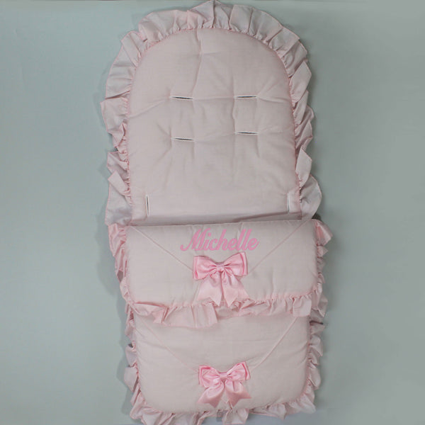 Personalised Two Bow Cosy Toes / Footmuff - Universal  Pink