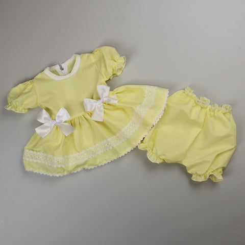 Baby Girl Lemon Yellow Dress with Bows and Bloomers