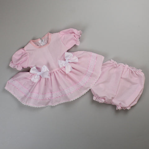 Baby Girl Lemon Pink Dress with Bows and Bloomers