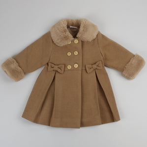 baby girls fur trimmed brown pea coat