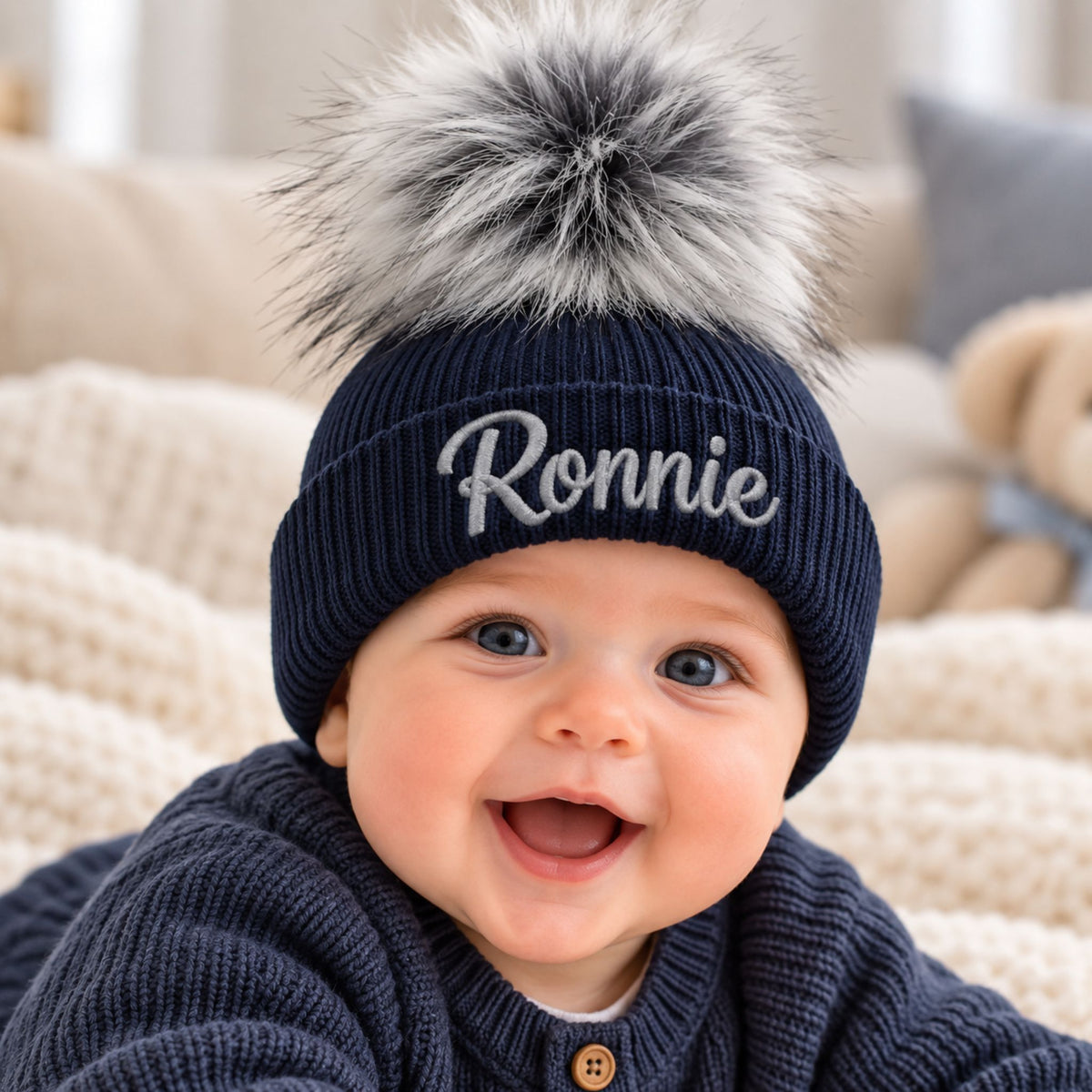 personalised baby hat 6-12m naby bue