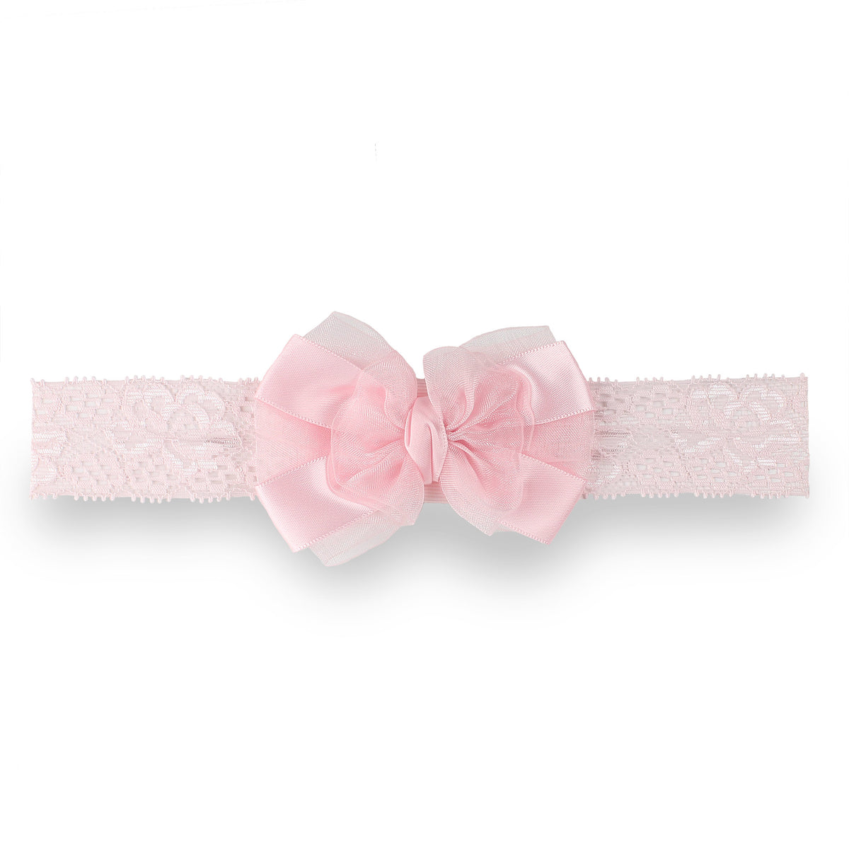 Baby Girls Lace Headband with Satin Bow  - Pink