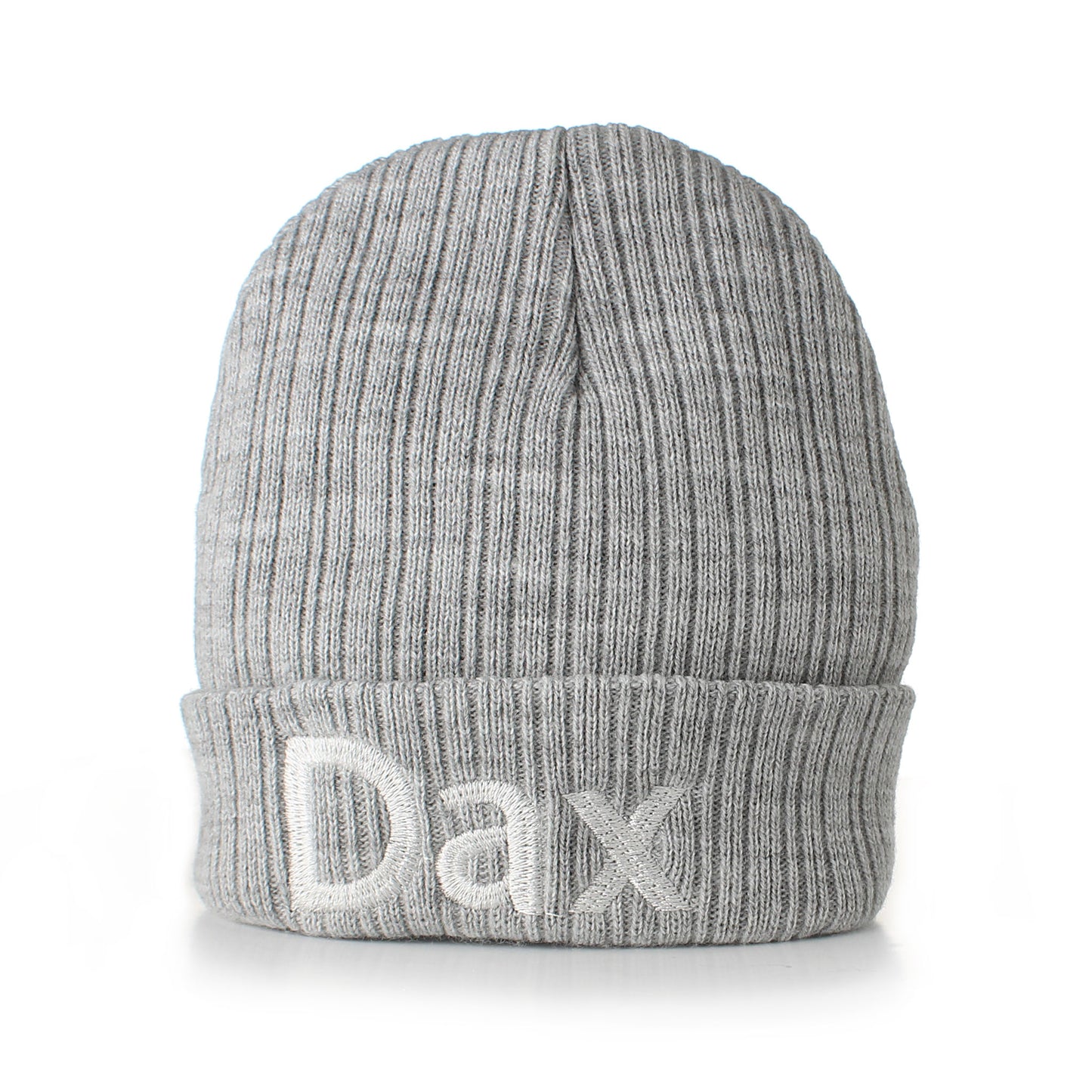 Personalised grey baby beanie hat with embroidered baby name, available in newborn and 0-6 months with choice of font and thread colour.