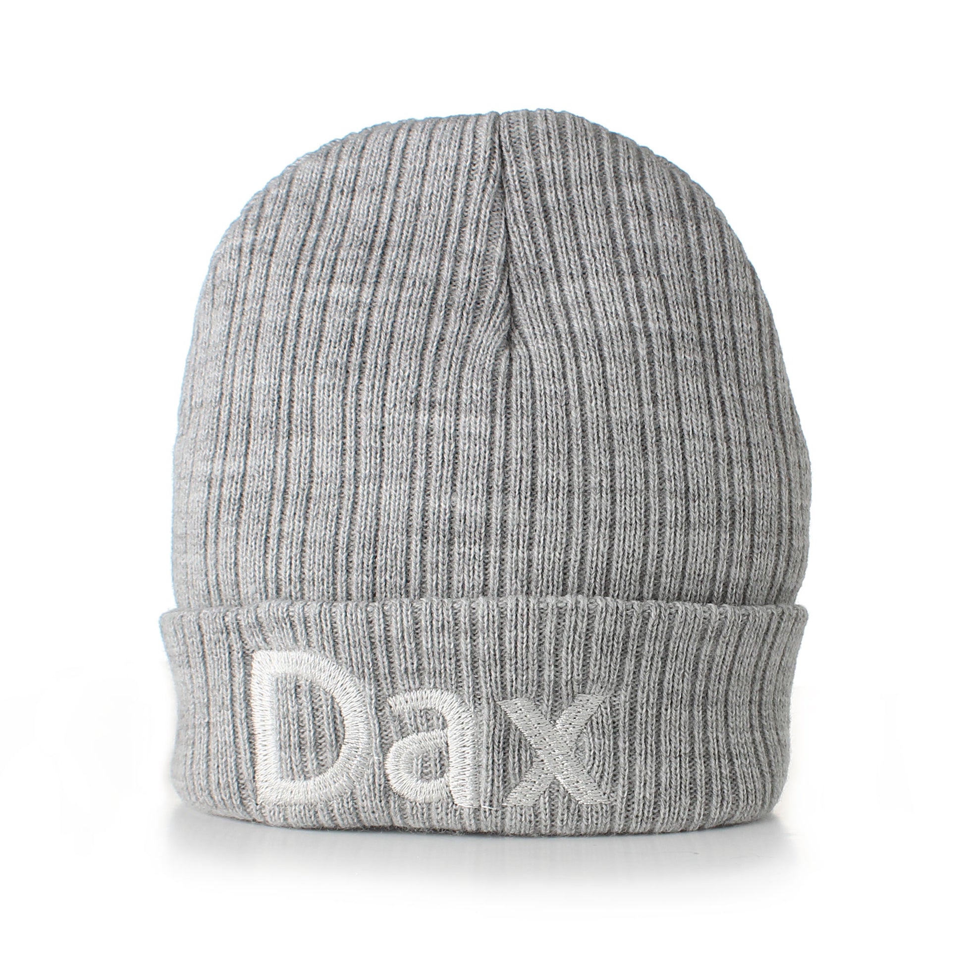 Personalised grey baby beanie hat with embroidered baby name, available in newborn and 0-6 months with choice of font and thread colour.