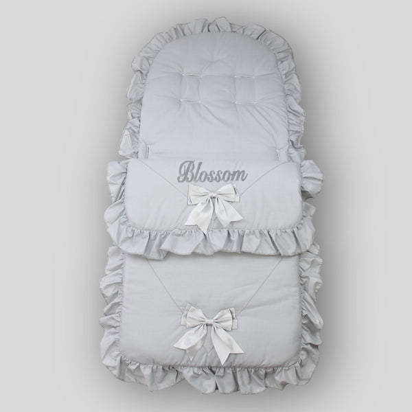 Personalised Two Bow Cosy Toes / Footmuff - Grey