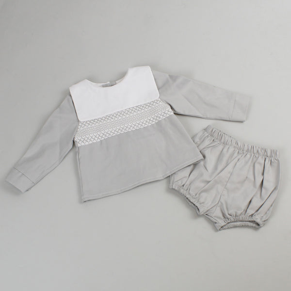 Baby boys grey smocked outfit