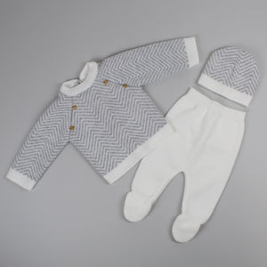 baby boys grey knitted 3 piece 