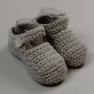 Grey Baby Knitted Booties with Strap - Newborn to 6 months