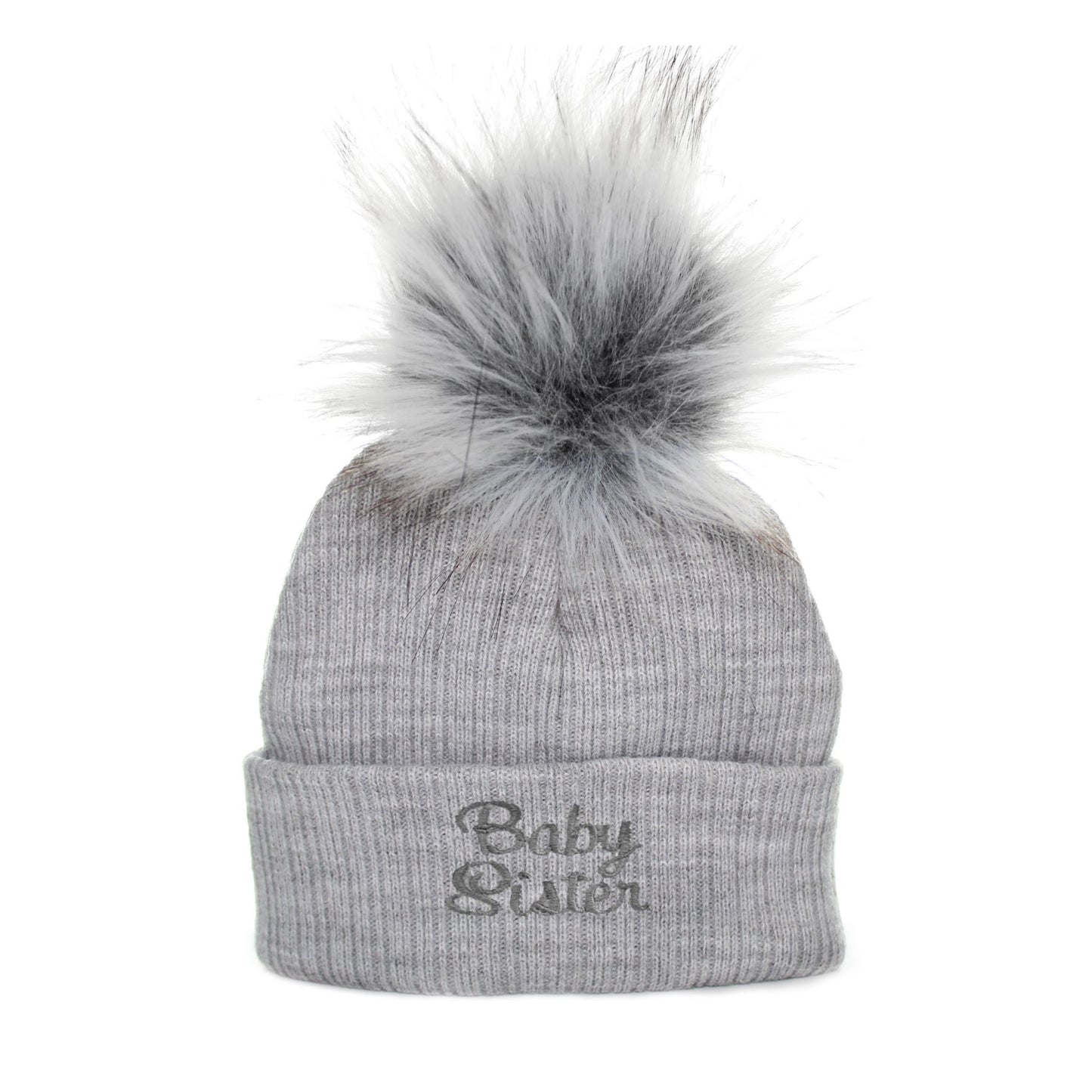 Baby Brother / Baby Sister Pom Hat –  Baby Hat (Newborn & 0–6 Months)