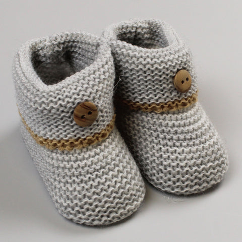 Grey Baby Knitted Booties with Button - Newborn to 6 months