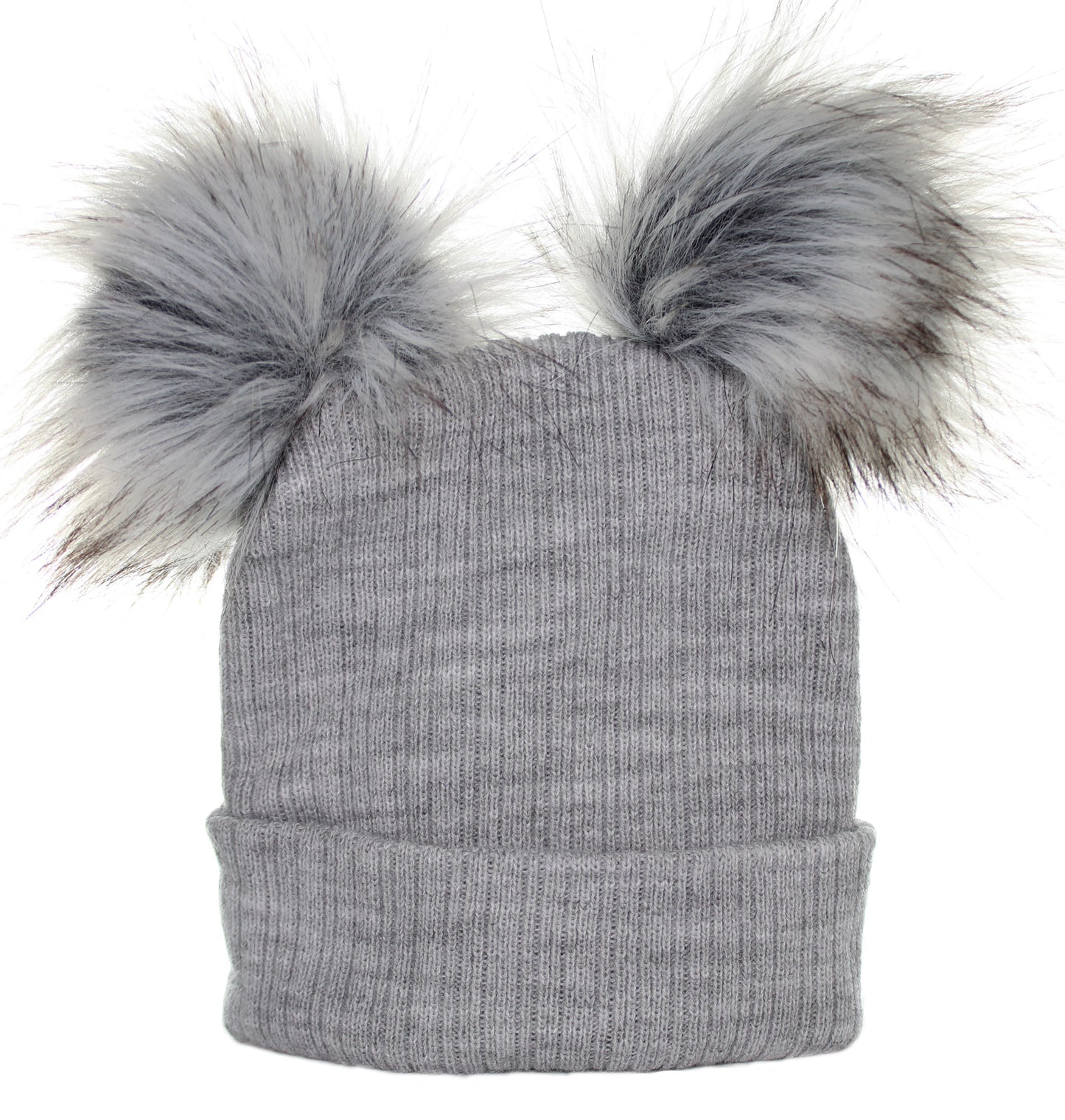 double pom fur bobble hat grey