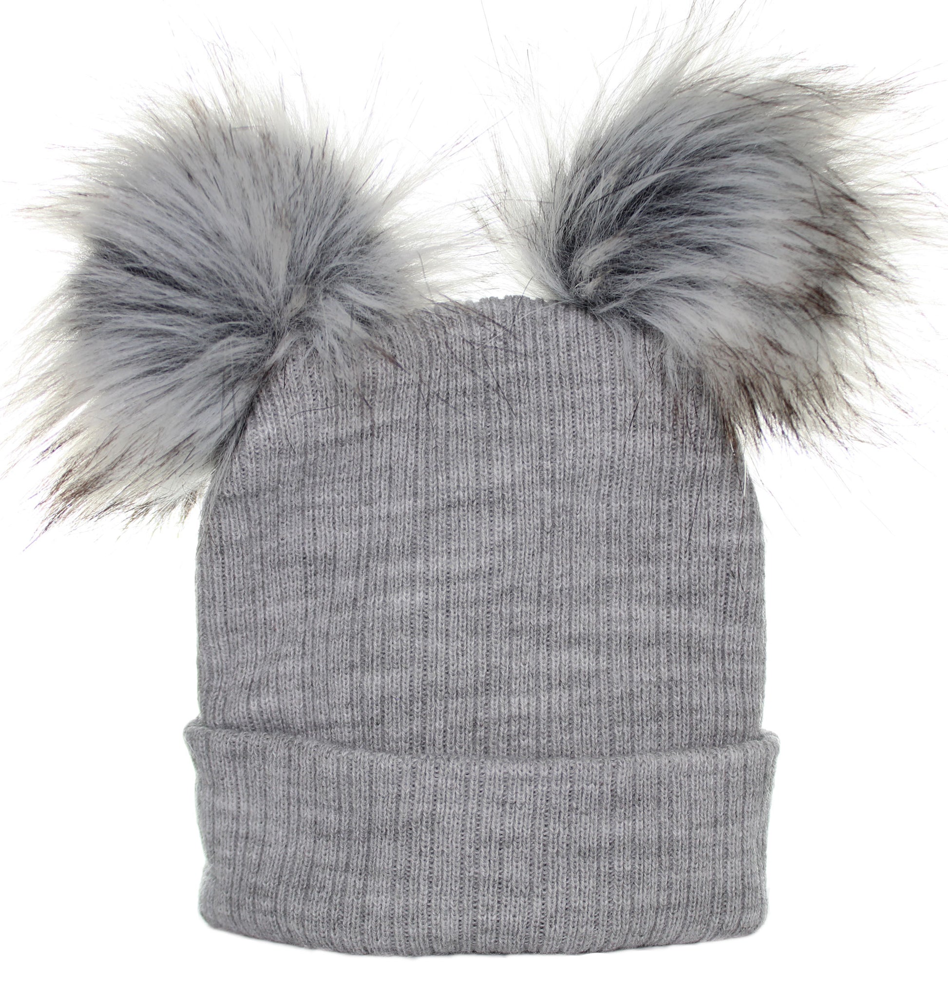 double pom fur bobble hat grey