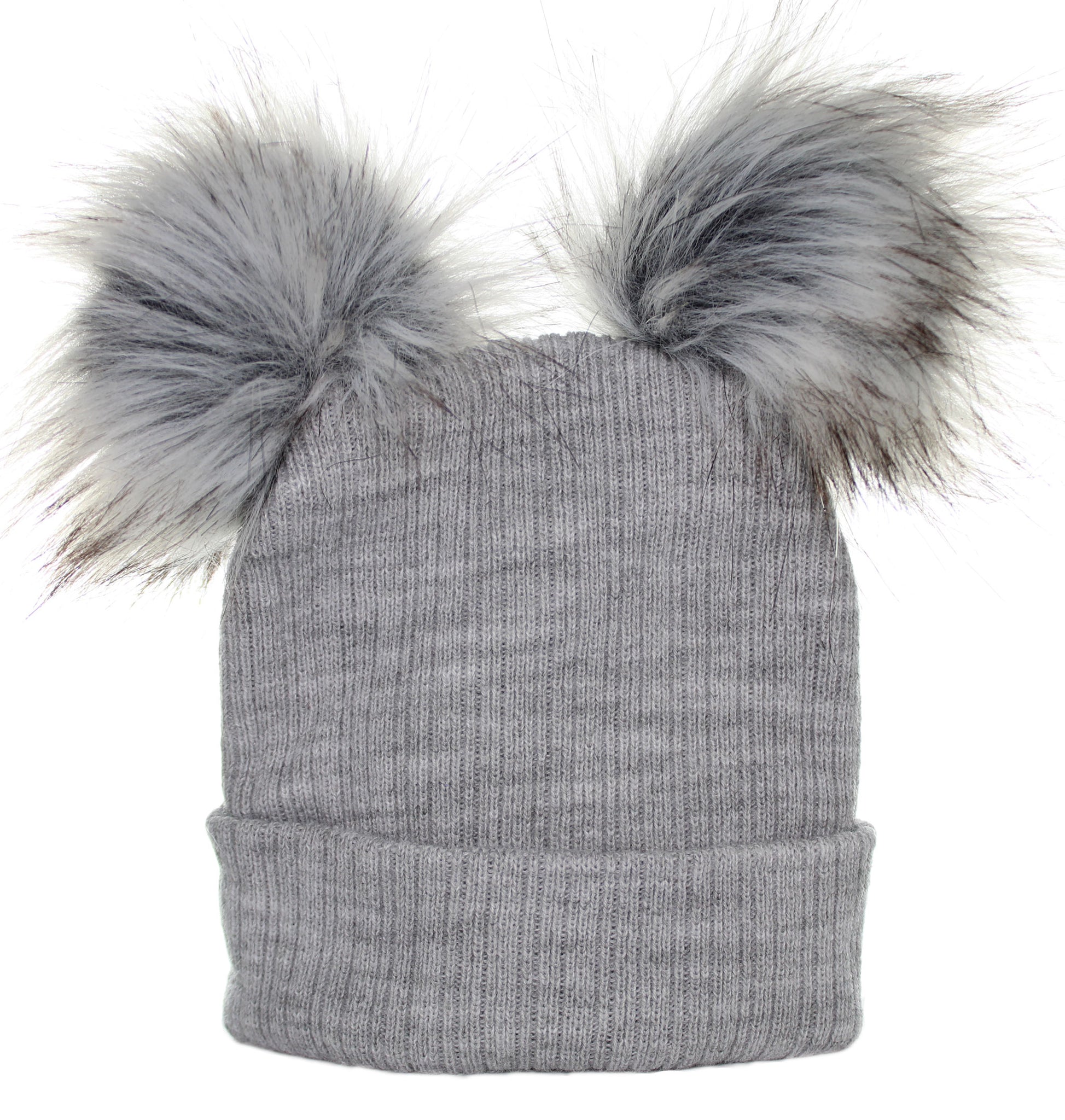 double pom fur bobble hat grey