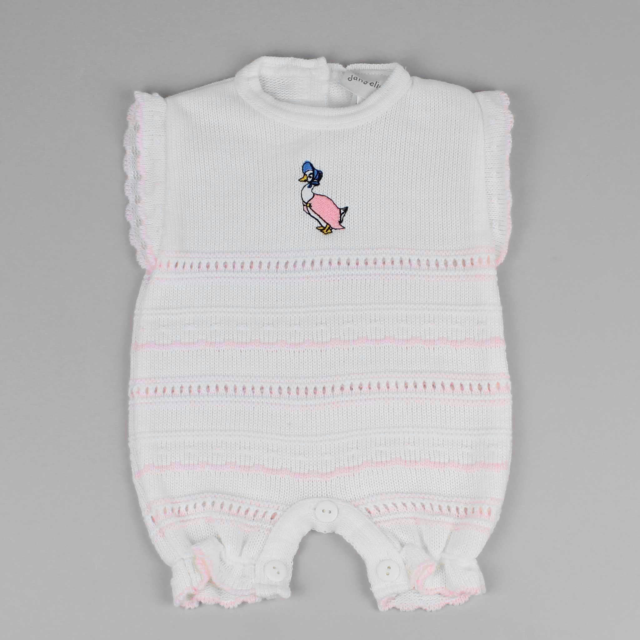 white and pink duck romper