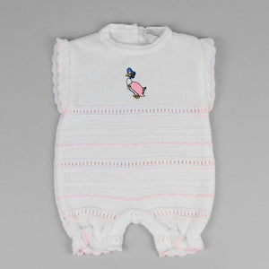 white and pink duck romper