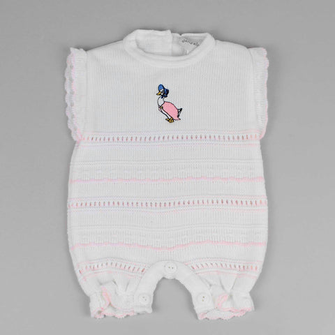 white and pink duck romper