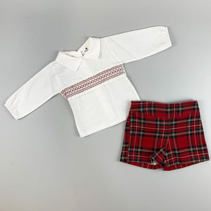 Baby Boys Red Tartan Two Piece Outfit- Shirt and Shorts