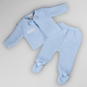 baby boys personalised knitted blue outfit