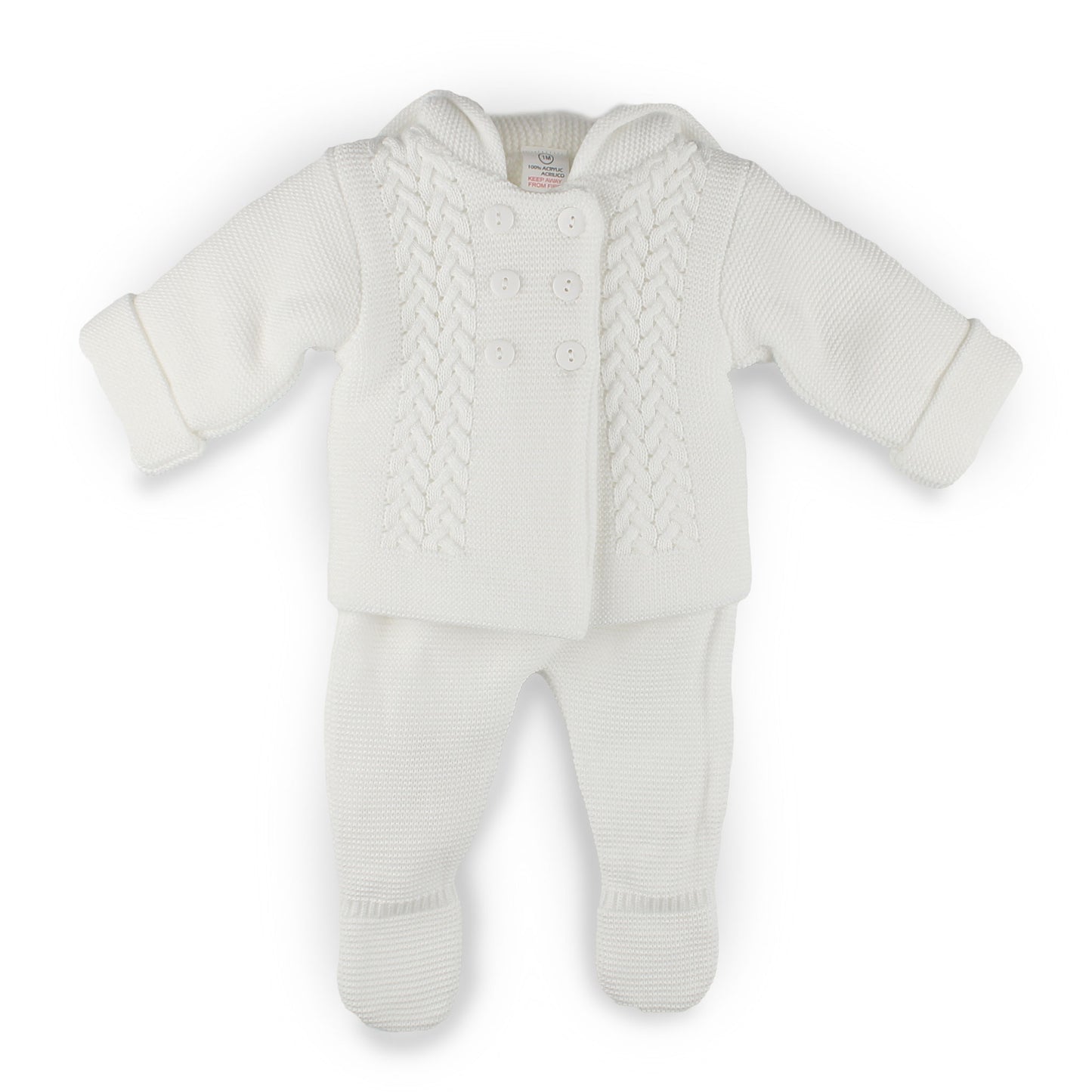 knitted 2 piece baby outfit in white