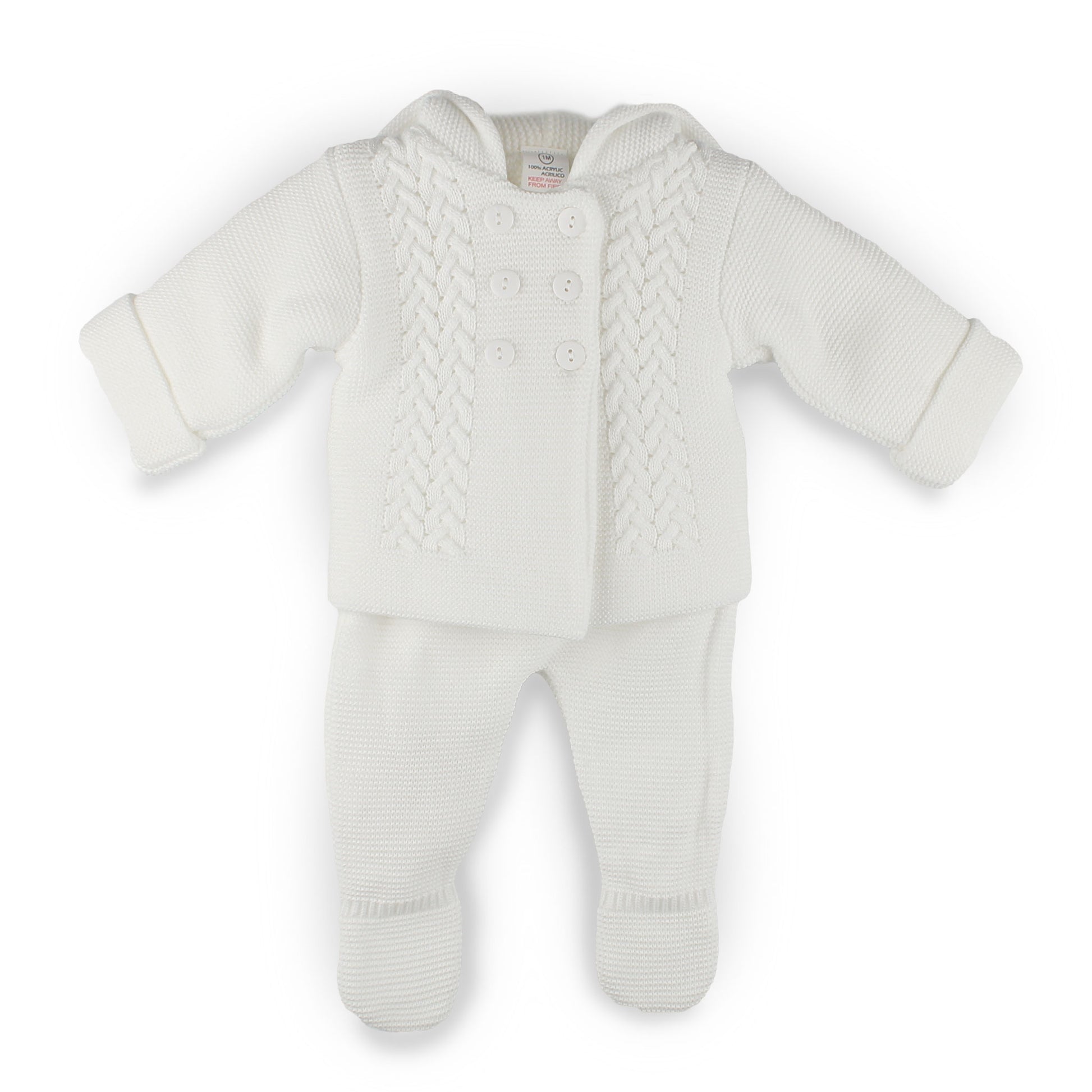 knitted 2 piece baby outfit in white