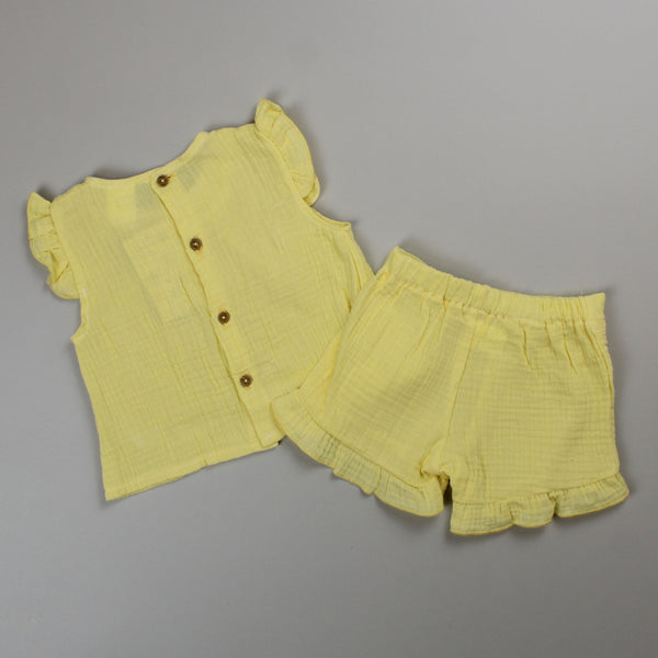 baby girls shorts and vest in yellow