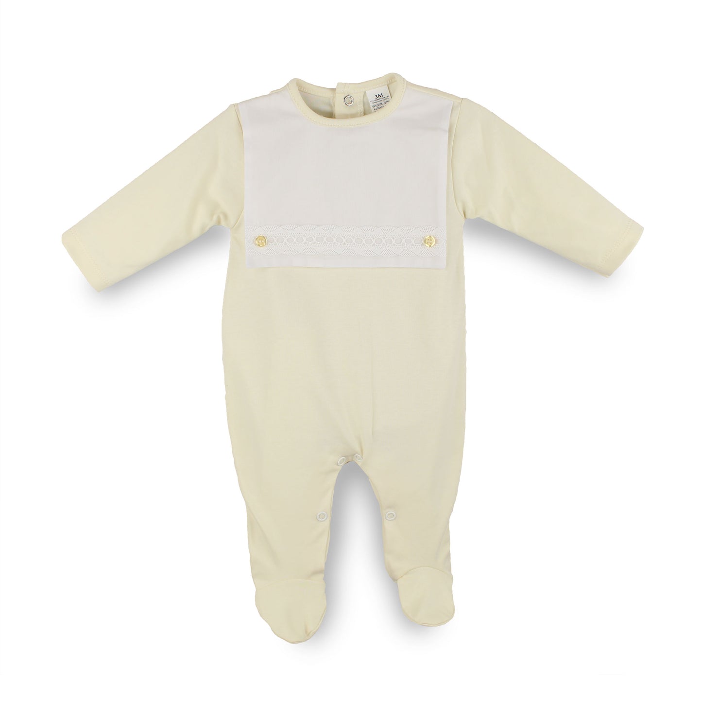 baby boys lemon babygrow with white bib front