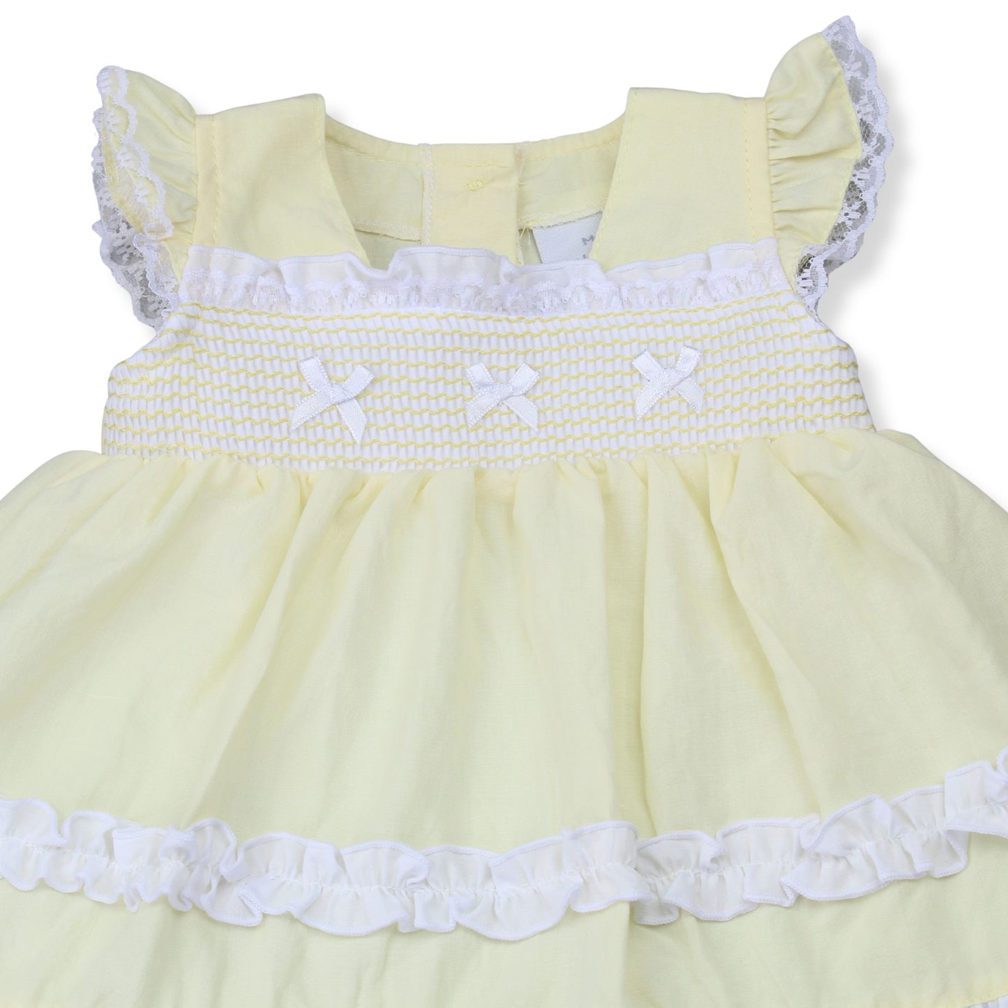 Yellow Baby Girl Dress & Bloomers Set with Smocking (Newborn–24 Months)