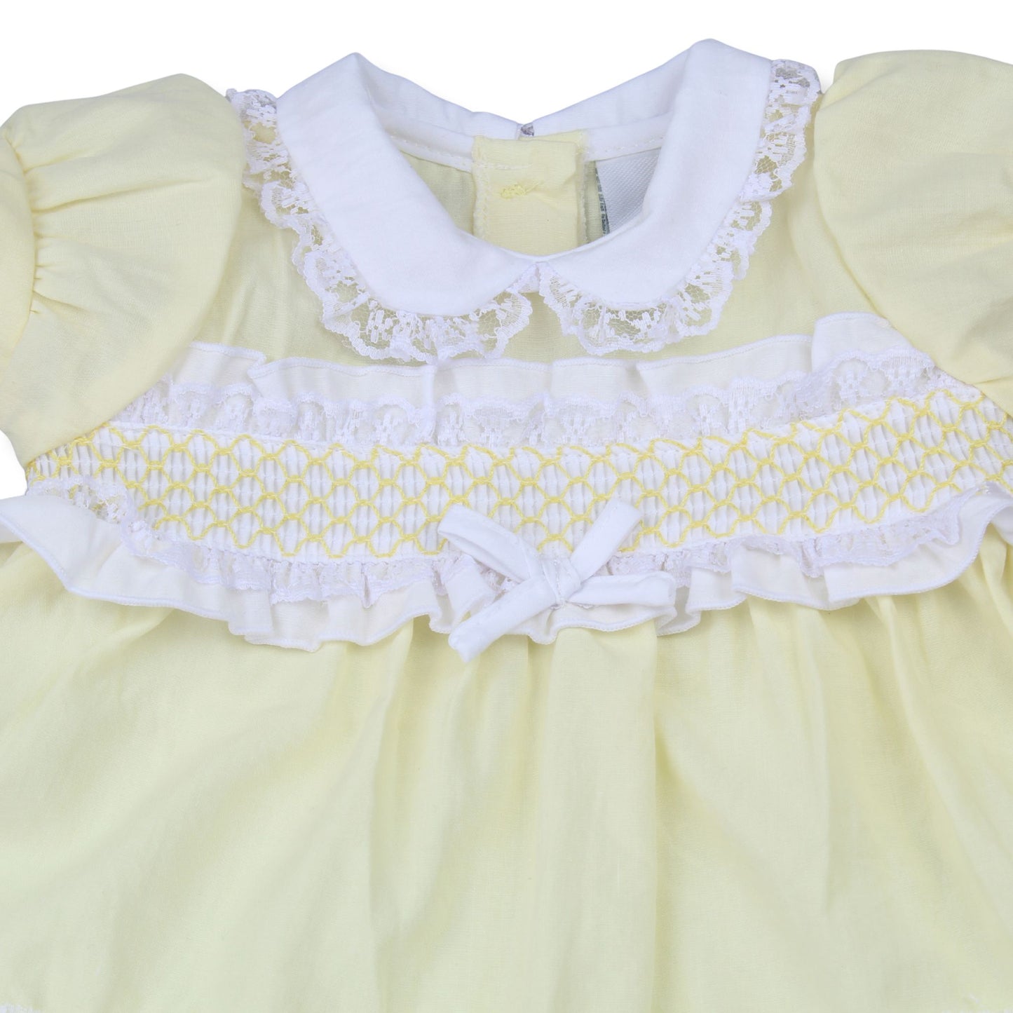 Baby Girl Yellow Smocked Dress & Bloomers Set – Easter Outfit (Newborn–24 Months)