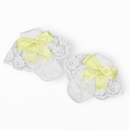 baby girl fancy socks with lemon yellow bow