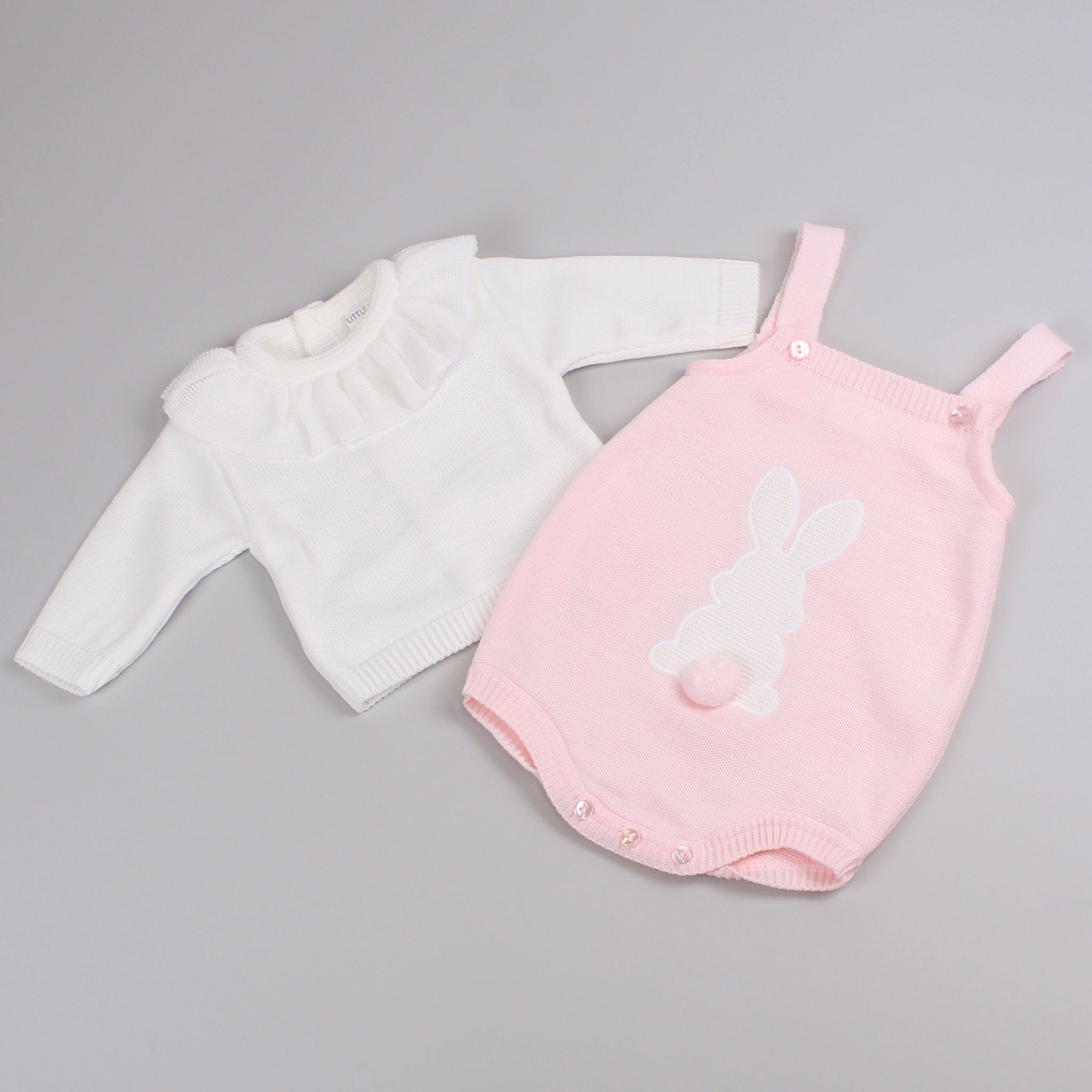 baby girls bunny pink knitted romper and jumper