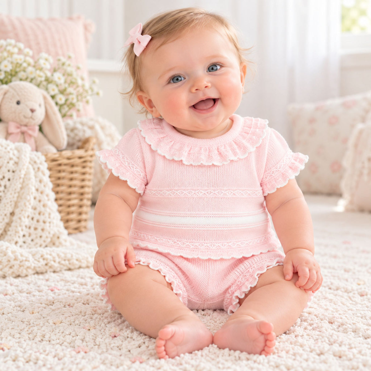 baby girl pink knitted 2 piece outfit